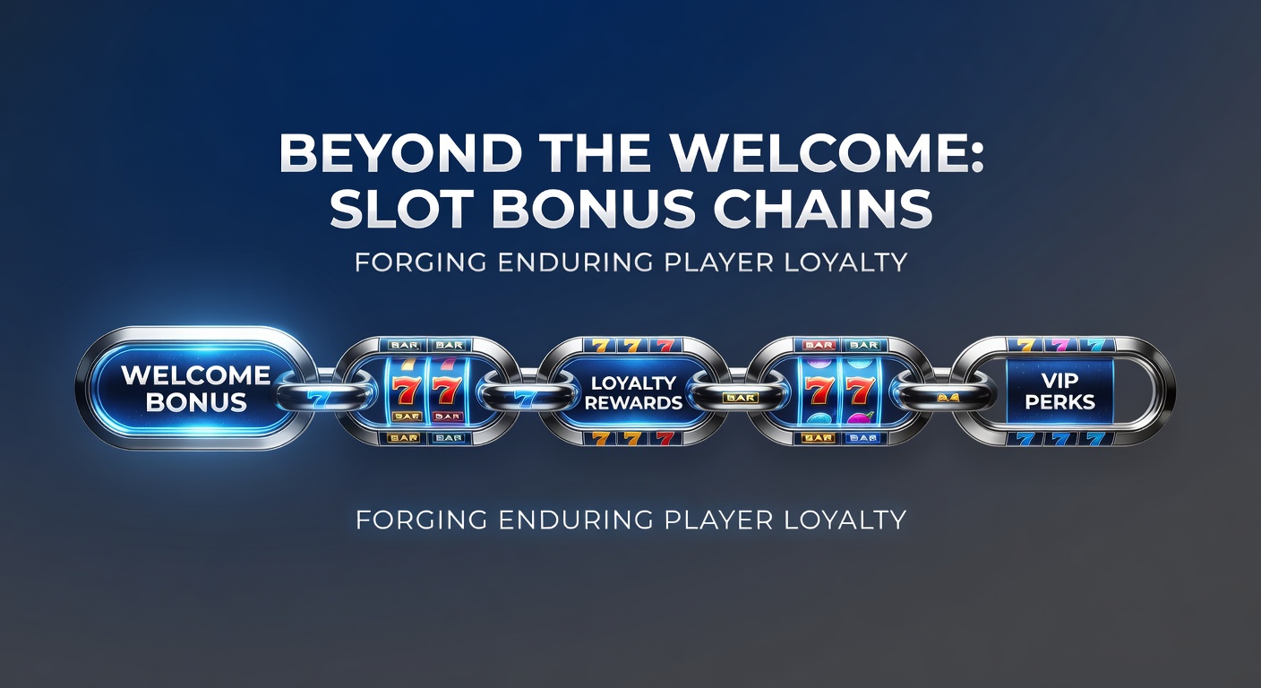 Vibrant slot machine display showing cascading bonus symbols linking into a chain of rewards, illustrating ongoing player engagement mechanics
