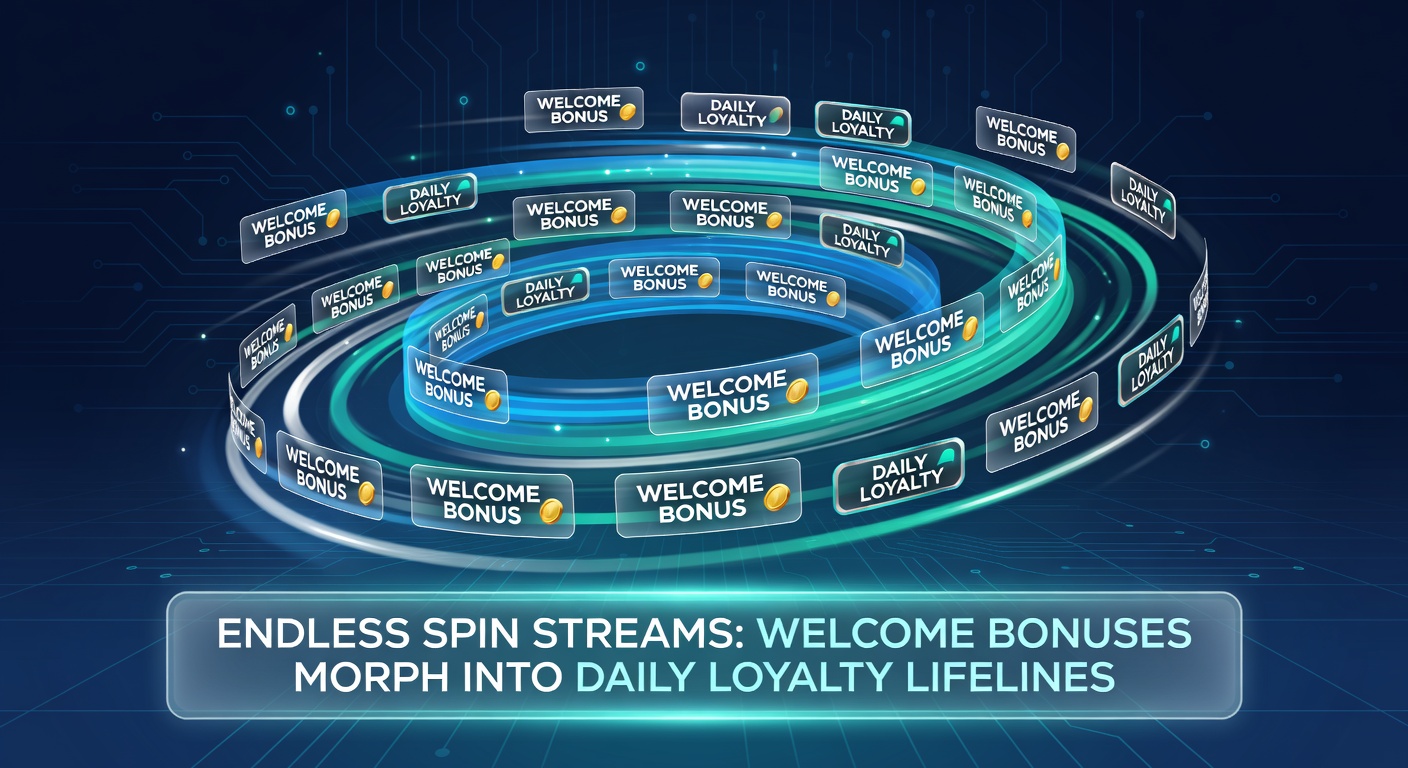 Player dashboard showing daily loyalty spins accumulating from a welcome bonus, with streaks and multipliers highlighted on a sleek mobile interface
