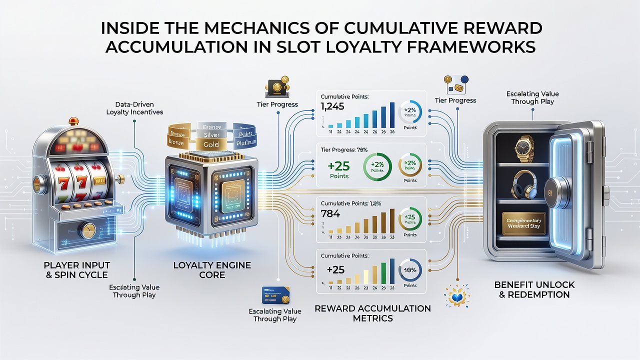 Infographic illustrating cumulative tier thresholds and reward cascade examples across multiple loyalty levels