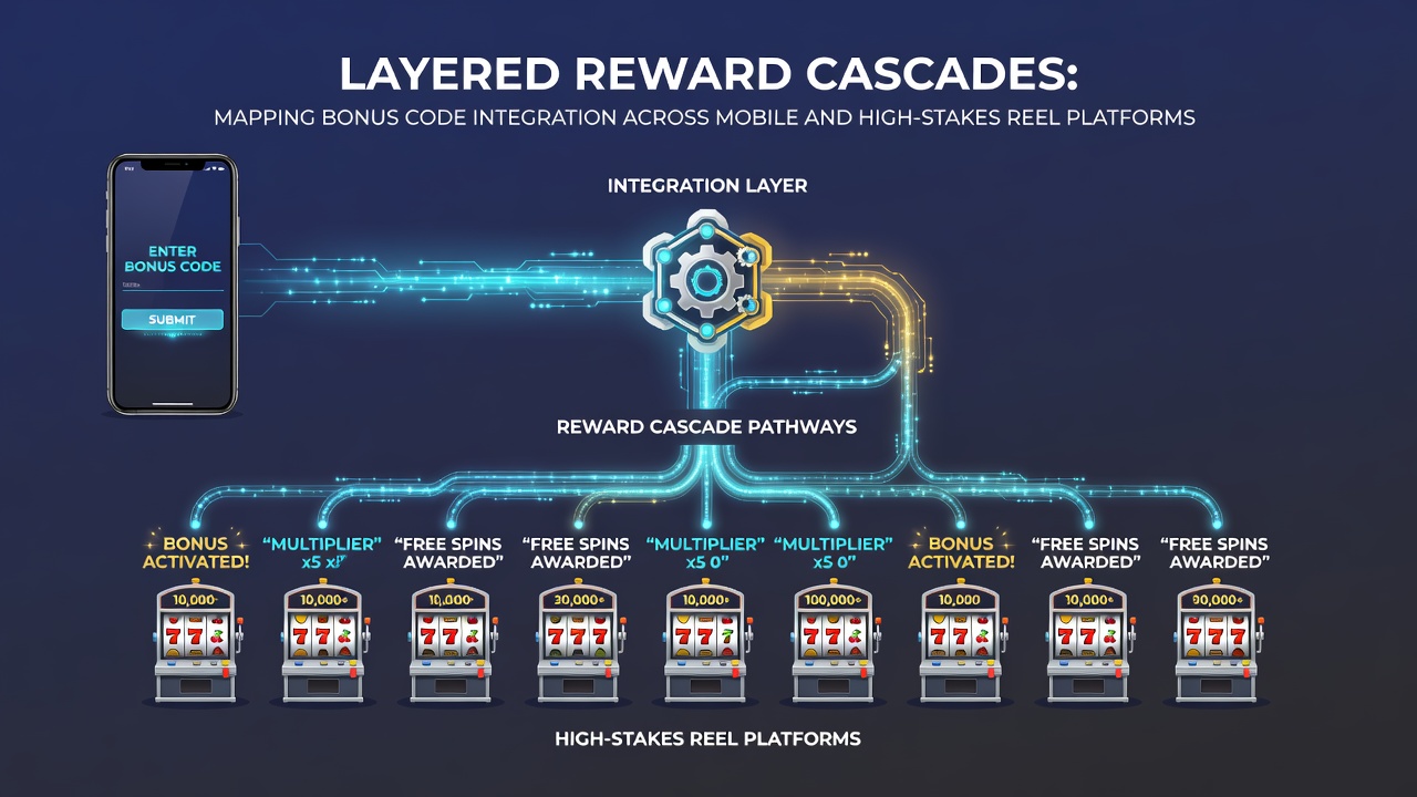 Diagram showing bonus code progression from mobile devices to high-stakes terminals