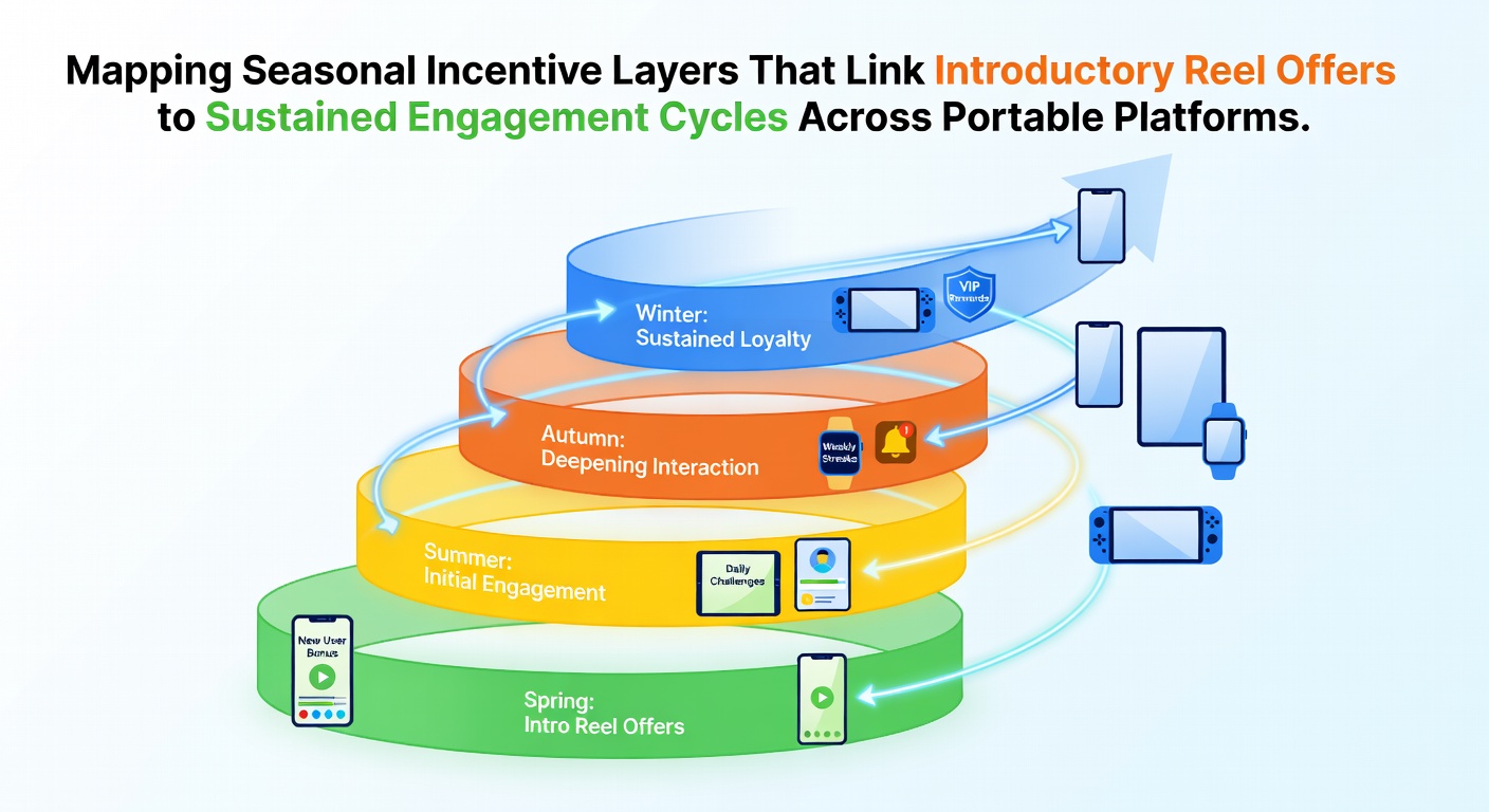 Visual representation of seasonal incentive layers on mobile slot platforms showing introductory offers transitioning into sustained engagement cycles