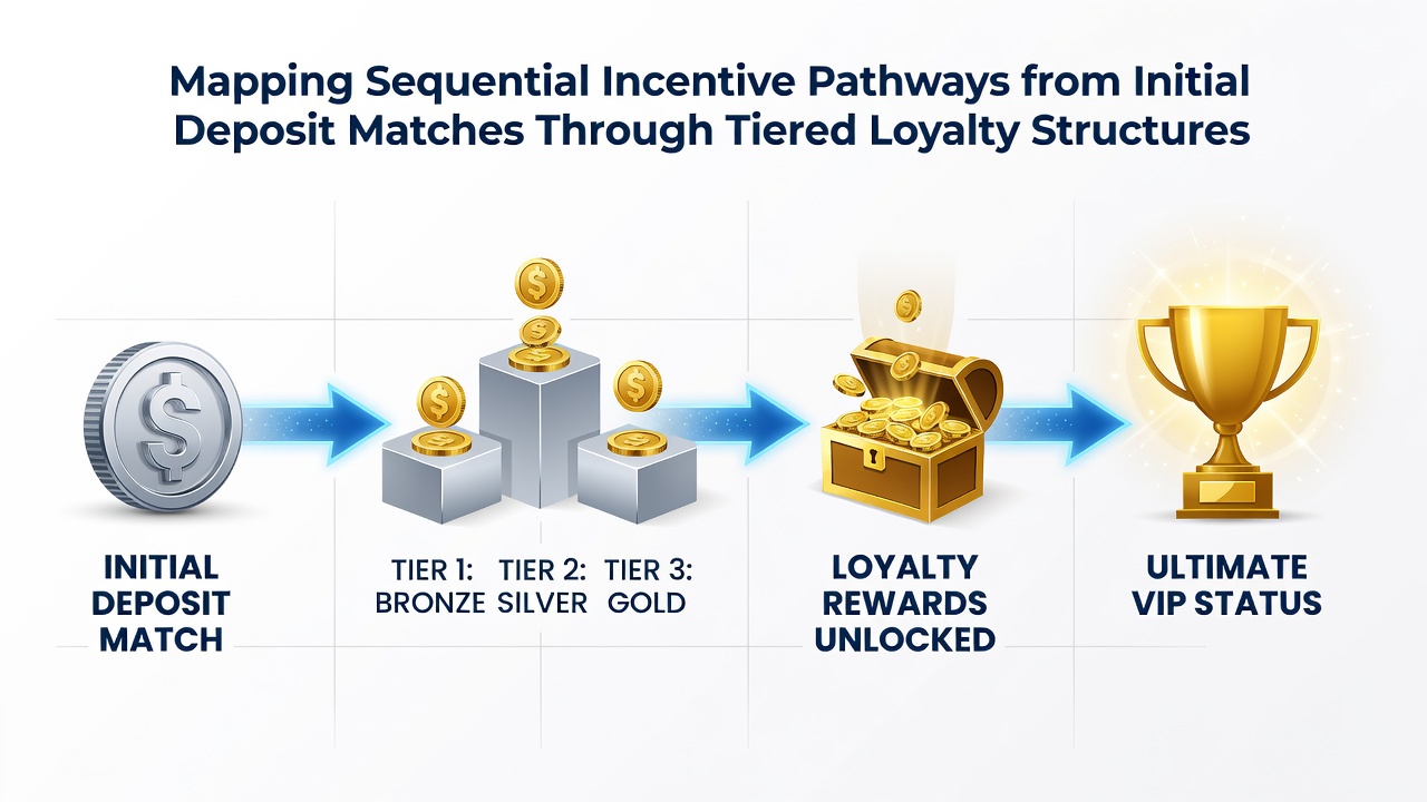 Progression chart illustrating loyalty tier thresholds alongside mobile slot reward pathways