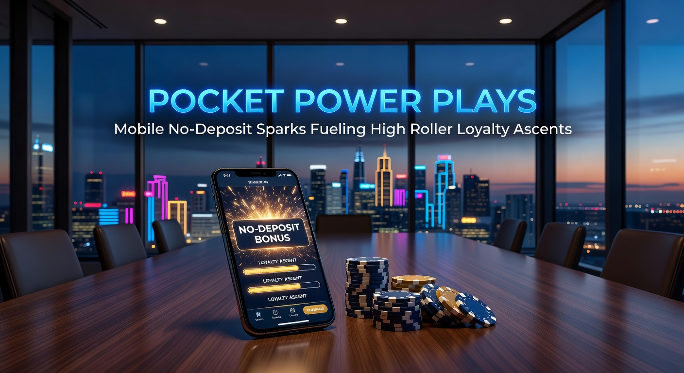Smartphone screen displaying a mobile casino app with no-deposit bonus notifications and loyalty tier progress bars, highlighting quick-access spins and VIP ascent indicators