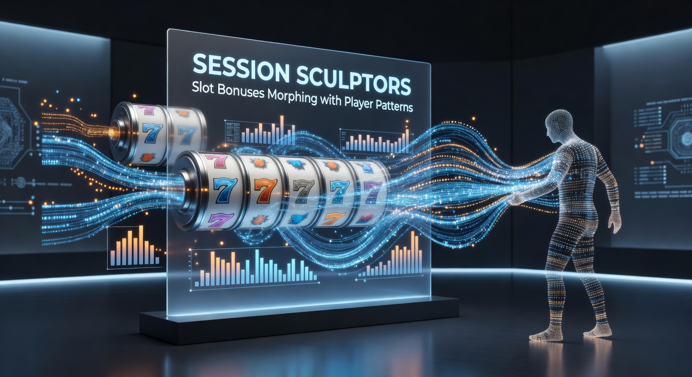 Digital visualization of slot machine reels adapting in real-time to player behavior patterns, showing dynamic bonus overlays and data streams