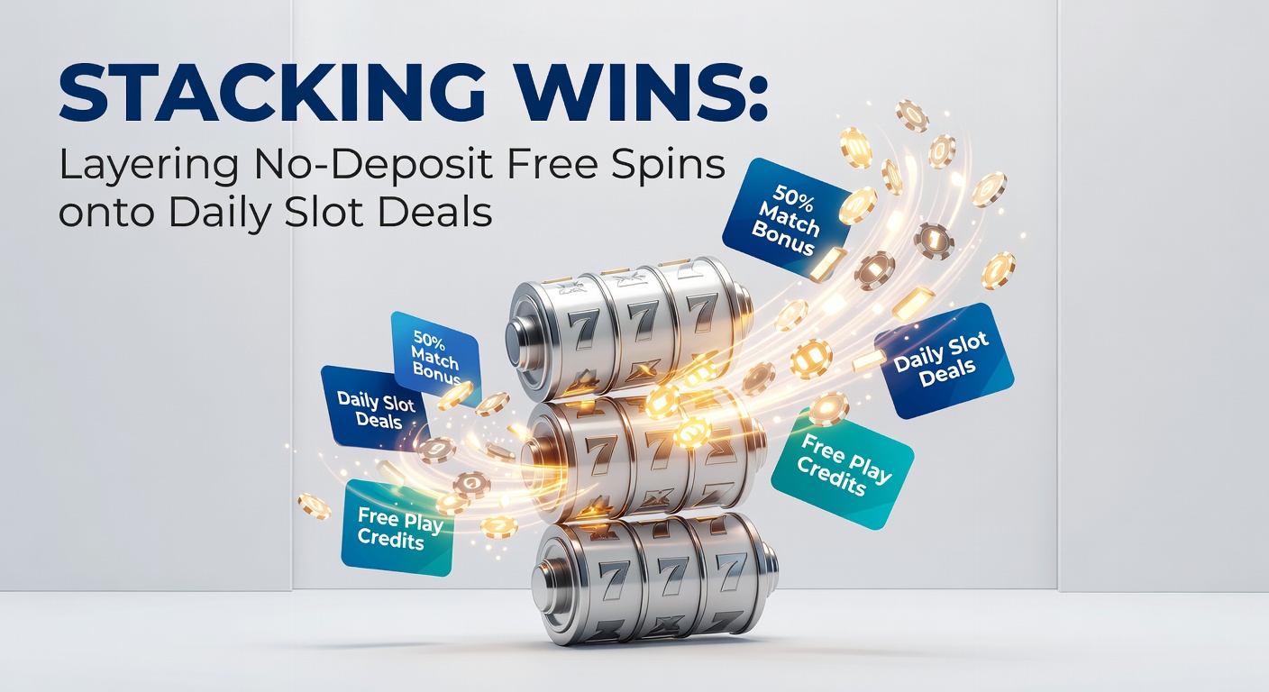 Vibrant slot reels cascading with layered bonus symbols and free spin icons, illustrating stacked promotions