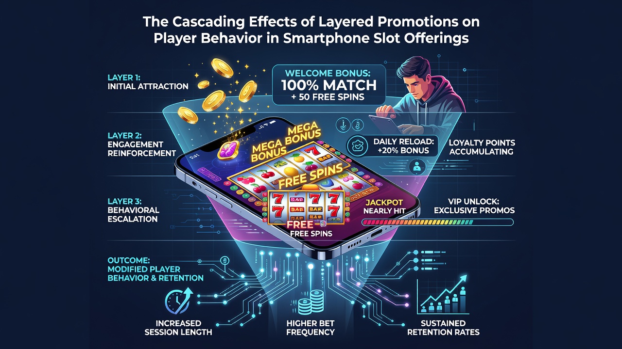 Smartphone displaying layered slot promotions and bonus notifications on screen