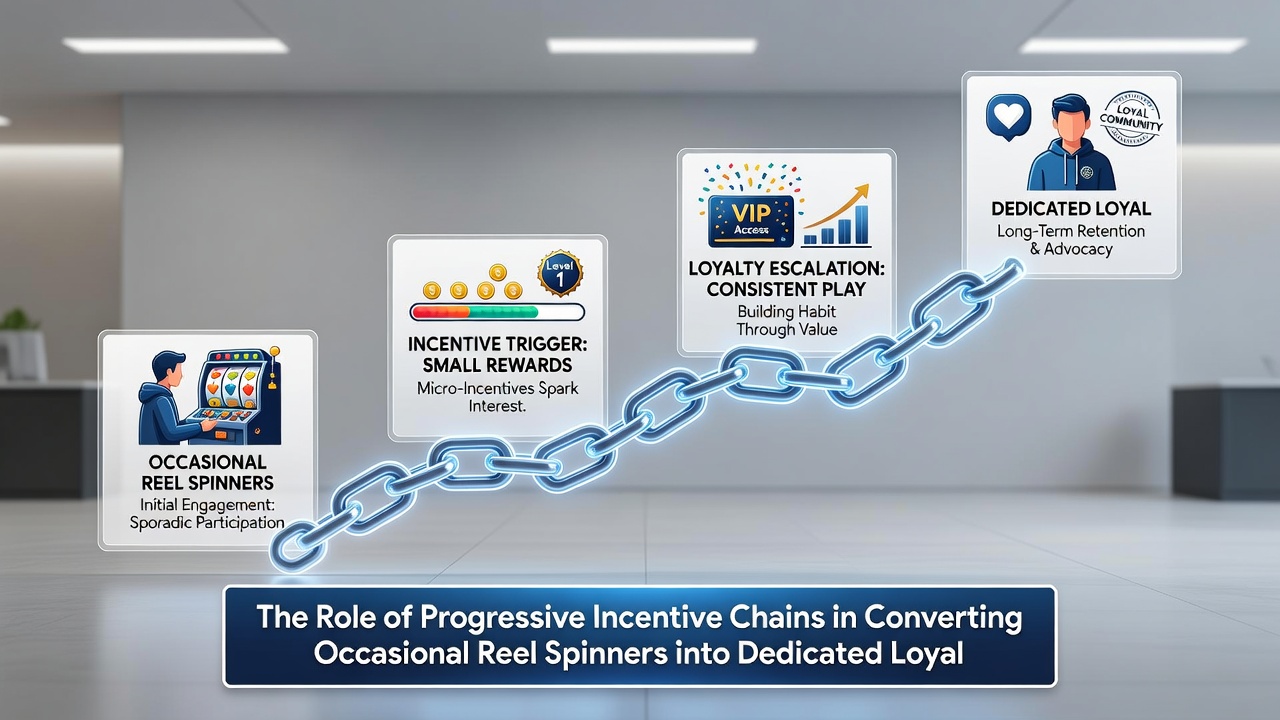 Diagram showing player progression through incentive tiers from occasional spins to dedicated loyalty status