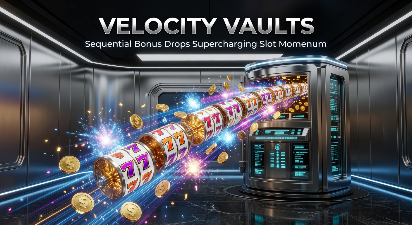 Dynamic slot screen showing cascading bonus symbols unlocking sequential vaults in a high-energy Velocity Vaults game